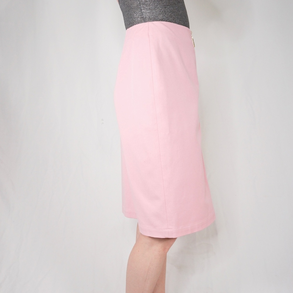 ST. JOHN Solid Pink Pencil Zipper Midi Skirt - Picture 3 of 5